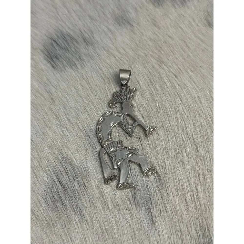 Native Sterling Silver Kokopelli Kachina Ceremonial Flute Dancer Pendant Signed